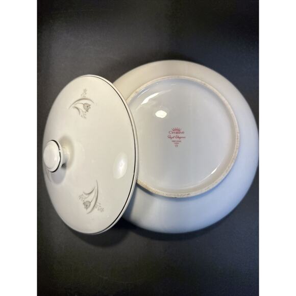 Creative Royal Elegance Fine China Silver Trim Soup Tureen Serving Bowl with Lid - Picture 6 of 7